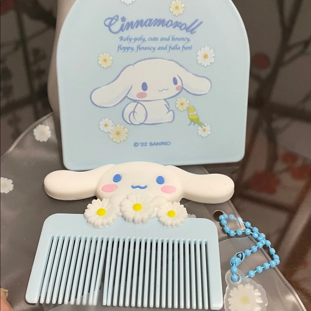 Sanrio Cinnamoroll Blue Handheld Mirror and Comb Set with Daisy Accents